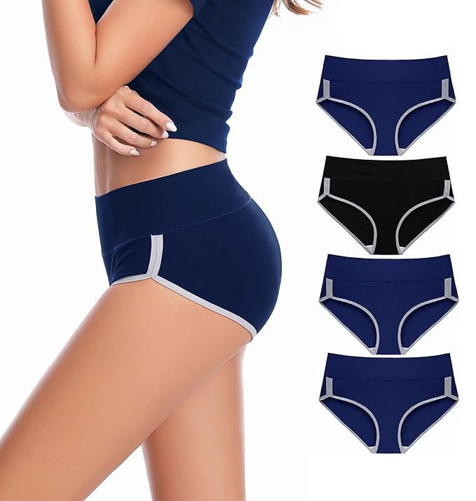 Image of DIVING DEEP Womens Breathable 100% Hipser Regular & Plus Size Underwear | Cotton Brief | High Waist Full Coverage Tummy Controller | High Rise Underpants Womens Panties - (Pack of 4)