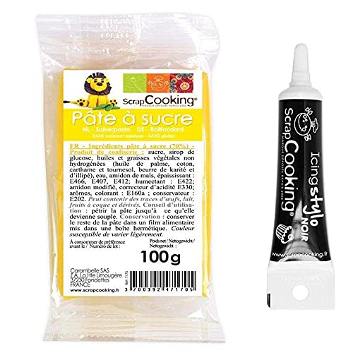 Pasta de azúcar amarilla 100 g + tubo de glaseado negro