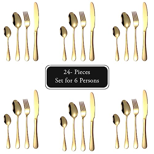 Image of Diwali Gift Hampers Stainless Steel Mirror Finish 24 Pieces Luxury Gold Cutlery Set for 6 Persons with Gifting Box Diwali Gift Items for Friends Family Relatives Diwali Gift Box Pack Set