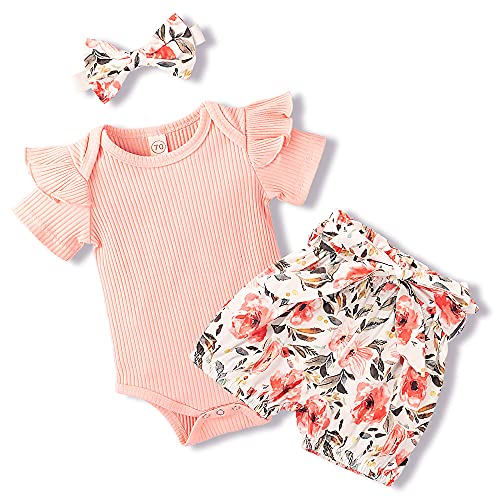 Image of WUIPV Baby Girl Clothes Summer Cute Baby Girl Outfit Short Floral Romper New Born Clothing Sets