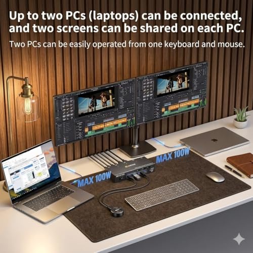 USB C KVM Switch for 2 Monitors 2 Laptops, Reyoten Dual Monitor USB Type-C KVM Switcher with PD Charging Function, Supports 4K@60Hz for 2 PCs, No Driver Required by Reyoten - Image 3