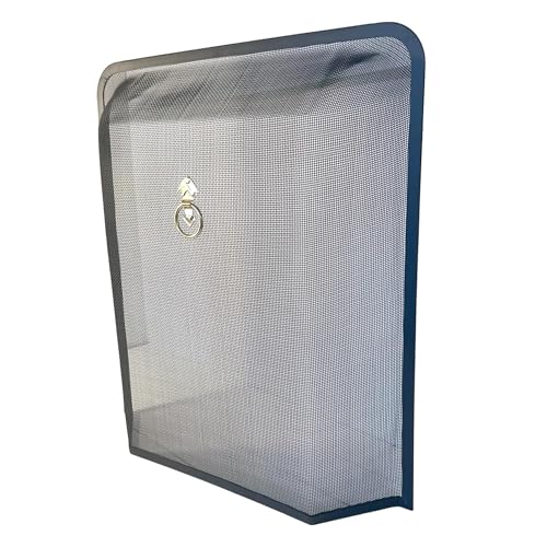 Black powder-coated FIRESIDE FIREGUARD SPARK GUARD FIRE SCREEN with decorative gold colour handle | 54cm wide x 62cm (H) x 10cm deep