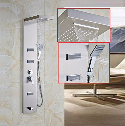 Colonne de douche hydromassante murale nickel brossé avec jet et mitigeur