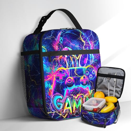 Game Lunch Box for Boys Girls Cool Video Game Lunch Bag Reusable Cooler Insulated Portable Waterproof Leakproof Bag for School Work Office Travel...