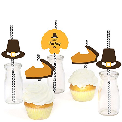 Big Dot of Happiness Happy Turkey Day Pitillos Decorativos de Papel - Set de 24 miniatura 4