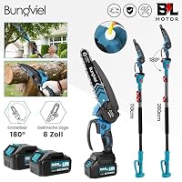 2-in-1 Akku Kettensäge Teleskop Astsäge Elektro Kettensäge Kompatibel mit Makita Akku, 8 Zoll Bürstenlos Mini Astsäge Akku, 2x4000mAh Batterien, 4,6m Arbeitshöhe, Öltank für Garten Baumschnitt – Ansicht 2