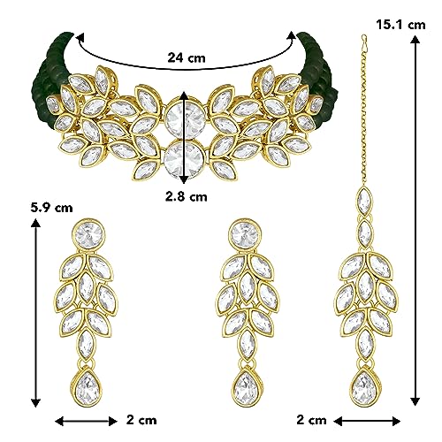 Image of Peora Gold Plated Bridal Crystal Pearl Choker Necklace with Drop Earrings Traditional Jewellery Set for Women