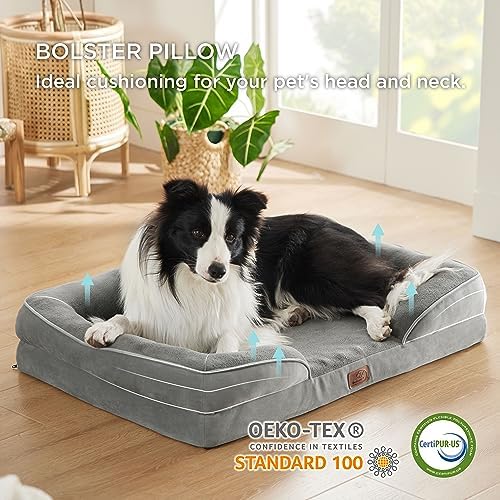 Bedsure Legowisko ortopedyczne dla psa Ergonomiczna sofa dla psa - kanapa dla psa z pianką w kształcie jajka dla średnich psów, zmywalne, antypoślizgowe legowiska dla psów, wymiary 89x63 cm