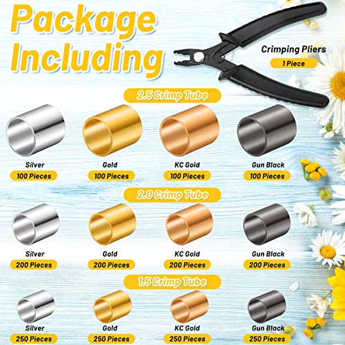 Thrilez Contas de crimpagem para fabricação de joias, 2200 peças de tubos de crimpagem com alicate d