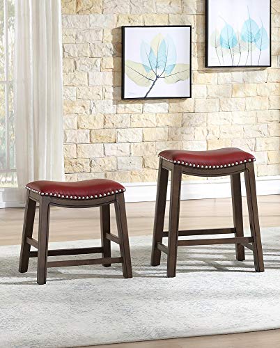Homelegance Ordway Saddle Seat Dining Height Bar Stool, 19"Sh, Red #TOP3