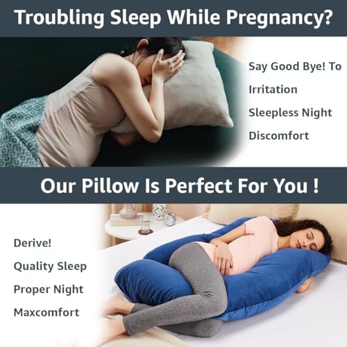 Image of Amazon Basics Full Body Pregnancy Pillow for Maternity,Baby Nursing,Full Body Support-|Perfect Baby Shower Gift|J-Shaped-Washable Cover with Zip - Navy Blue, Velvet