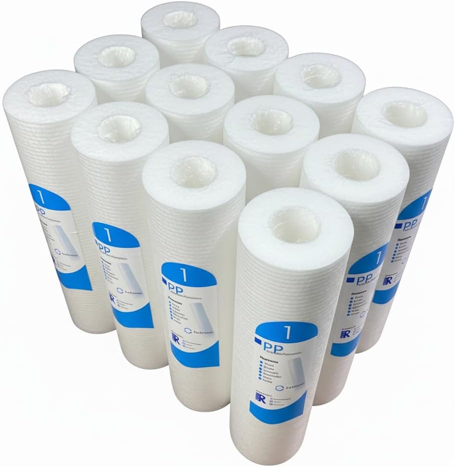 REYNOR Polypropylene Sediment Cartridges, Pack of 9 Pieces, 2.5 x 10 Inches, 5 Micron Filtration, for Household and Commercial Purification Systems