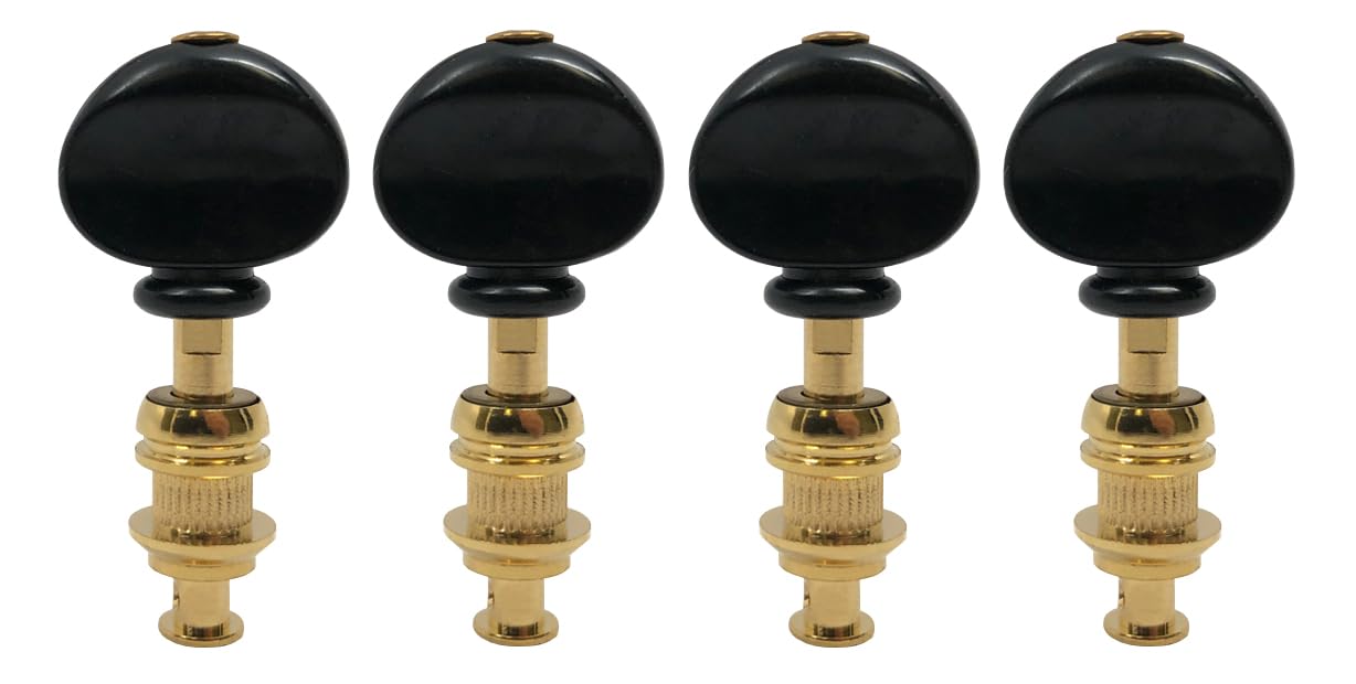 Grover 4BG Sta-Tite - Picchetti per ukulele con pulsante nero, 4 pezzi, oro