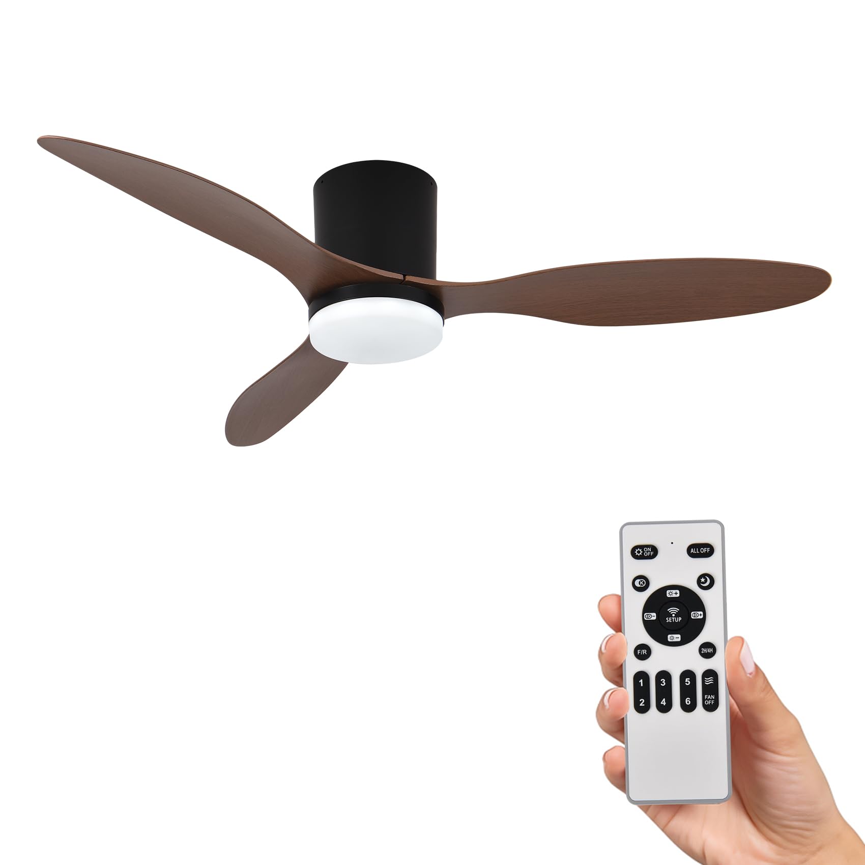 Ventilador de Techo con Luz y Mando a Distancia 106cm (42"), Motor DC Silencioso, 3 Aspas de ABS Efecto Nogal, Luz LED Regulable, Bajo Consumo para Dormitorio y Salón(Nogal)