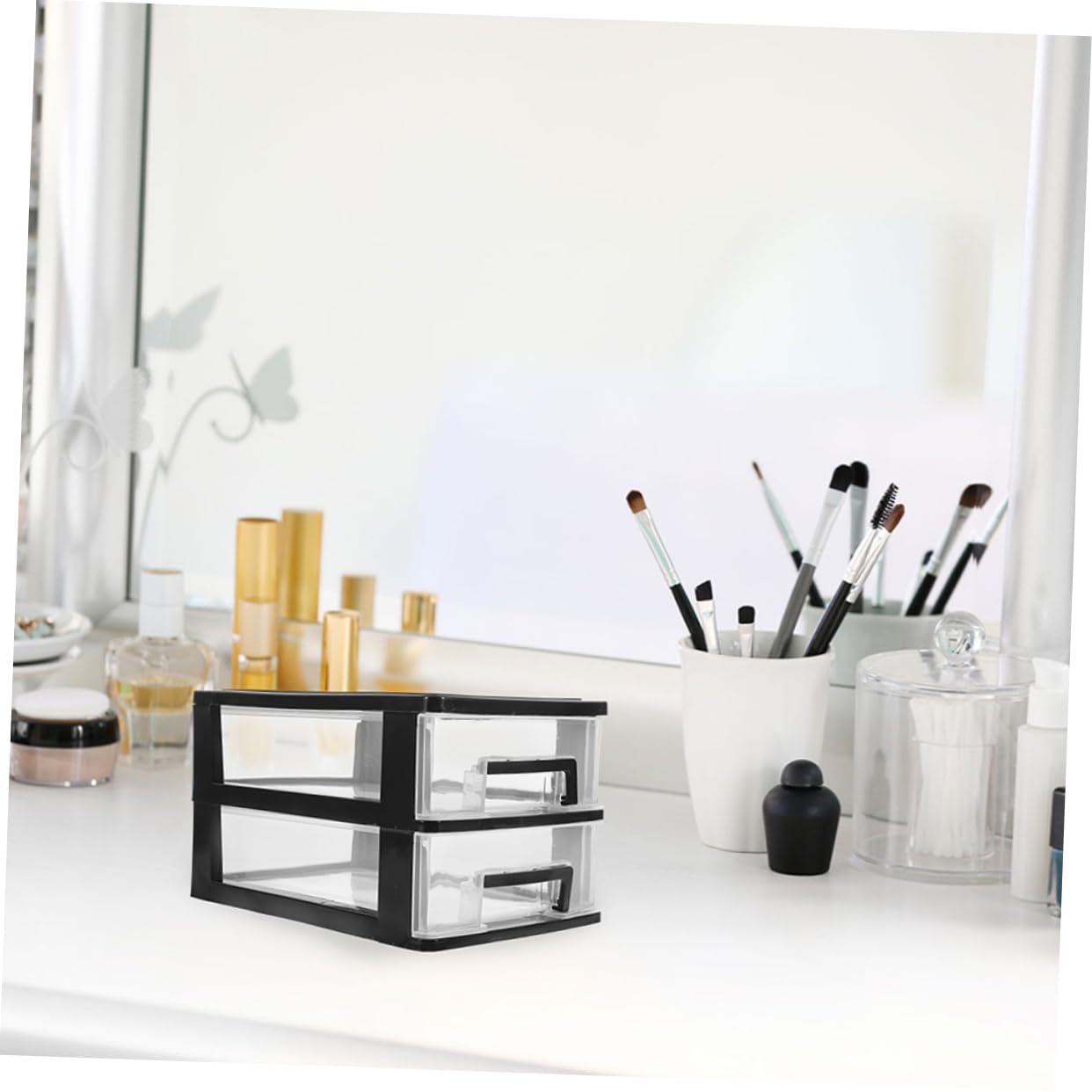 ABOOFAN Organizzatore da Scrivania con Cassetti in Plastica 2 Pezzi | Nero, Formato Mini per Desktop e Ufficio, Design Salvaspazio, Uso Flessibile