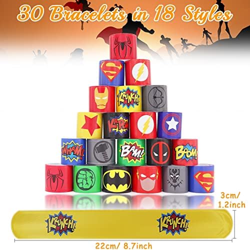 30 PCS Slap Bracelet for Kids Party Bag Fillers, Avengers Superhero Wristbands Fun Boys and Girls Snap Bands Bulk Vinyl Rolls for Birthday Gift Goodie Bag Flavors School Classroom Little Toys