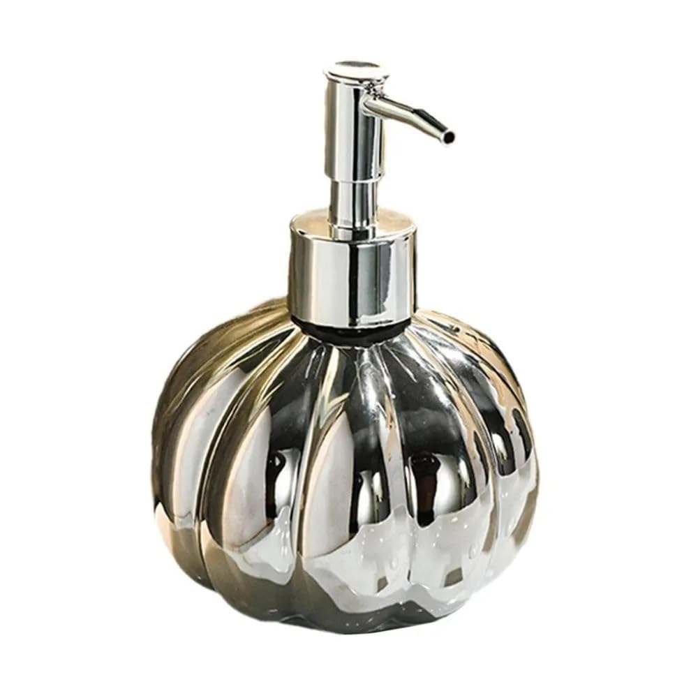 Dispenser di Schiuma in Ceramica a Forma di Zucca, Accessori, Elegante flacone con Pompa da 350 ml per Lavanderia (Argento)
