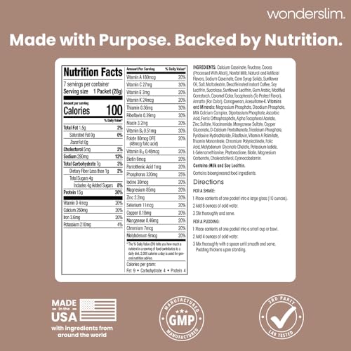WonderSlim Meal Replacement Shake, Mocha Cream, 15g Protein, 24 Vitamins & Minerals, Gluten Free (7ct)