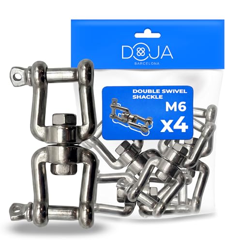 Crochet À Œillet Double Pivotant DOJA Barcelona - Pack 4 - Ø6mm - Anneau Pivotant Acier Inoxydable Adapté à Différents Usages, Connecteur Pivotant Double Manille pour Applications Variées
