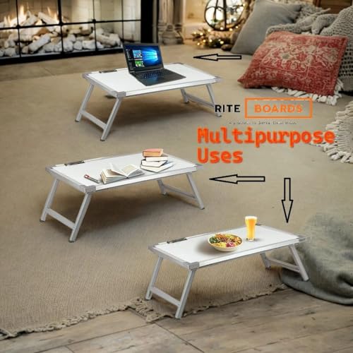 Image of Rite Tables Foldable Laptop Table, Engineered Wood, White Board, 60 x 40 x 25 cm, Portable