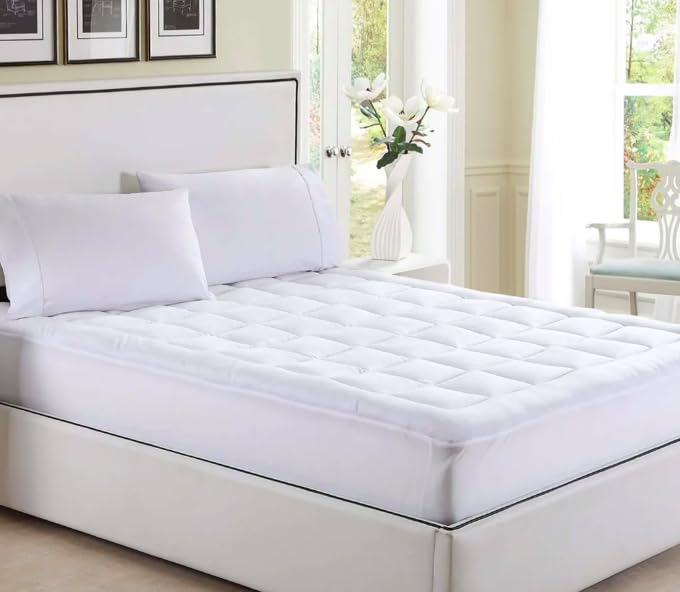 Mattress Topper – Silicone Hollow Fibers 5 cm – Elastic Finish – 100% Percale – 80 Thread Count Tight Weave (90 x 190 cm)