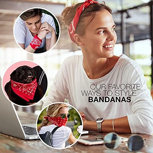 Basic Sense 5 PCS Multifunctional Vintage Paisley Bandana 100% Cotton Biker Novelty Headwear Scarf Handkerchief Cowboy