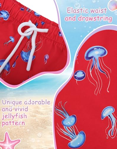 Image of UPTRIS Girls Swim Shorts Beach Board Short with Mesh Liner Quick Dry Summer | Jellyfish Pattern Swimming Trunks Swimsuit with Pockets Surfing, Beach, Vacation and Holiday for Toddler Baby girl
