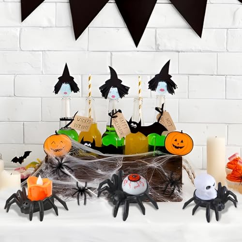 Image of Halloween Spider Decoration 6 PCS, Spider Web Decoration, Halloween Table Decor, Halloween Decorations Indoor