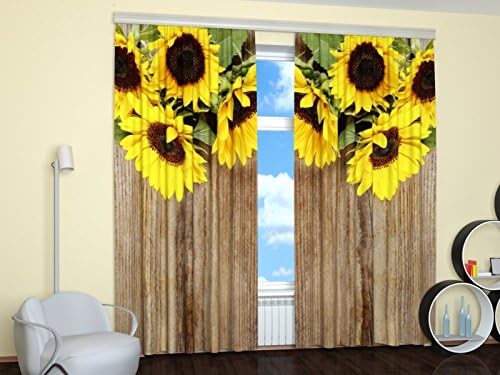 Factory4me Floral Curtains Solar Flowers. Window Curtain Set of 2 Panels Each W52 x L96 Total W104 x L96 inches Drapes for Living Room Bedroom Kitchen