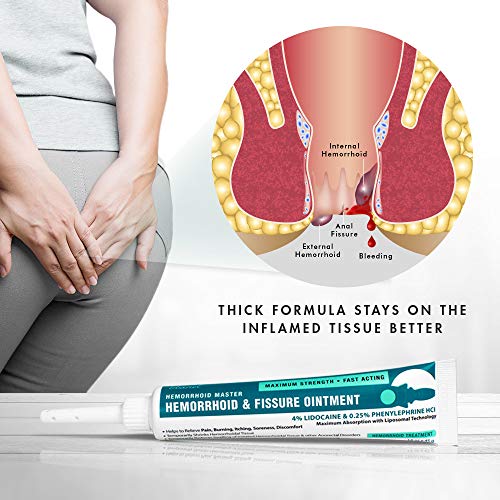 Ebanel Hemorrhoid Treatment Ointment, 1.6 Oz Lidocaine Anal Fissure Anesthetic Cream for Pain, Burning, Itching, Swelling, Bleeding with Phenylephrine, Hydrocortisone, Aloe, Chamomile, Vitamins