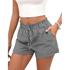 Shorts for Women Striped Elastic High Waisted Shorts Women Casual Trendy Summer Women’s Shorts with Pockets