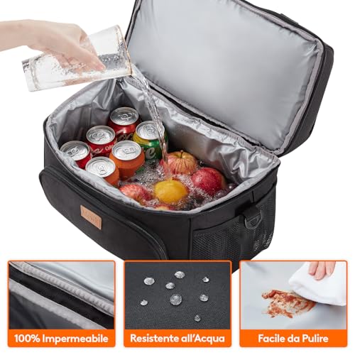 Lifewit Borsa Frigo, Borse Termica Morbida, Grande Borsetta Termiche Porta Pranzo, Cooler Bag con Doppio Scomparto per Mare, Spiaggia, Viaggio, Campeggio, Nero 23L - Immagine 3
