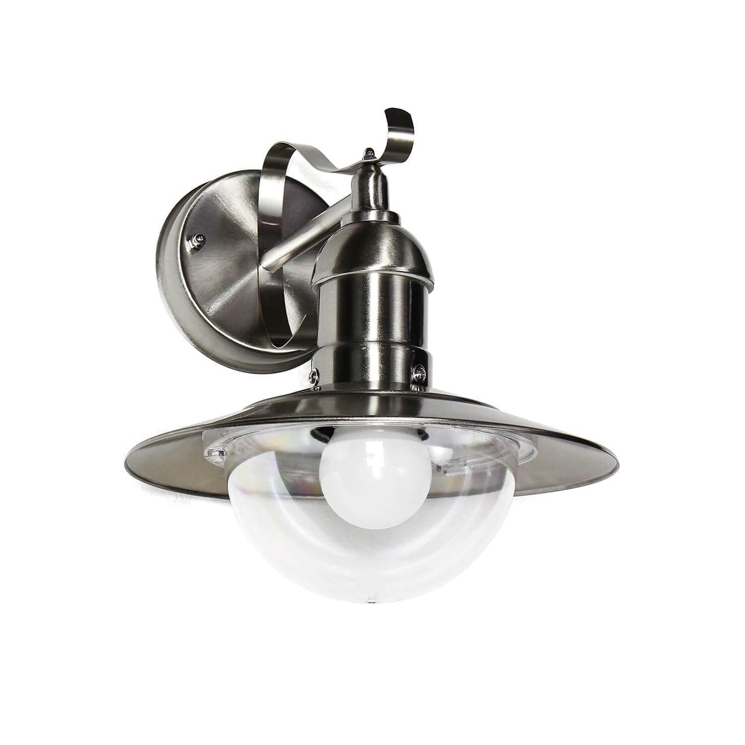 Lampada da parete per esterno in metallo vetro artistico in argento IP44 giardino terrazza L: 24 cm E27 Lampada da parete per esterno rustica marittima balcone OSLO
