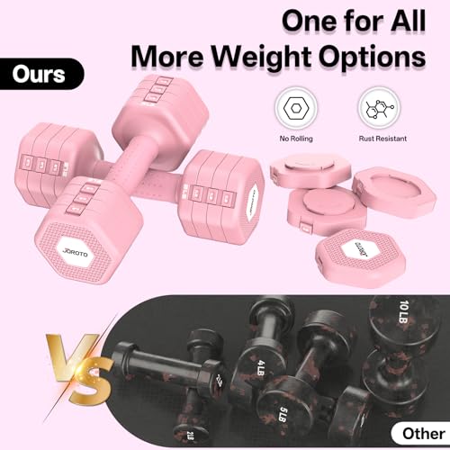 Image of JOROTO 5-in-1 Adjustable Dumbbell Set, 8LB /11LB Pair Adjustable Weights for Women at Home, 1s-Adjust Dual Locking Stable Hand Weights with TPE Soft Handle, Home Gym, Rehab, Pilates, Yoga, Strength Training
