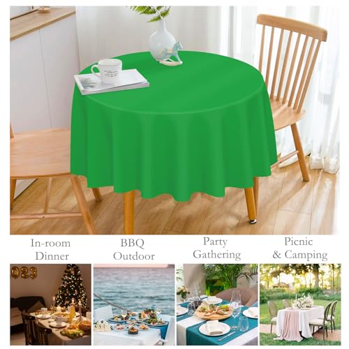 Image of Mulbozy 12 Pack Green Round Tablecloth, 84 Inches Plastic Table Cover, Premium Disposable Round Party Tablecloth for Restaurant Dinners, Wedding, Grad Party, Baby Shower, Outdoor Camping
