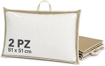 2 Pezzi Custodia Porta Cuscino 81x51 cm, Con Zip e Manico in TNT, Fronte PVC Trasparente, Busta Salvaspazio per Cuscini, Trapunte, Coperte o Biancheria, Colore Sabbia con Bordino Panna
