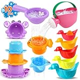 10 Pcs Bath Toys for Kids Ages 1-3, Bathtub & Pool Water Toys for Toddlers 1-3 & Babies 12-18 Months, Water Table Accessories with Floating Ducks, Stacking Cups & Pouring Fun for Boys Girls