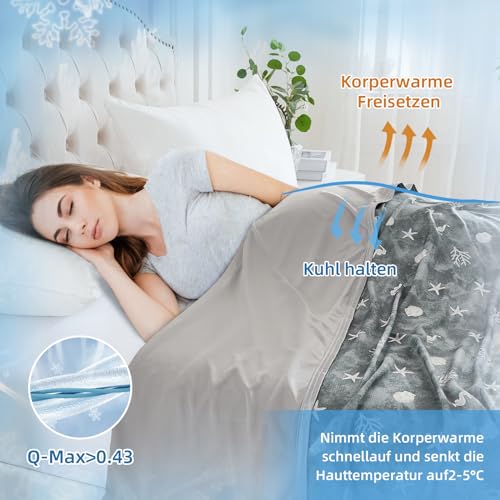 WONGS BEDDING Kühldecke Sommerdecke mit Japanische Arc-Chill Q-Max 0,43 Kühlfasern, Kühlende Decke für Menschen Absorbiert Körperwärme Selbstkühlende Decke für Bett, Grau 150x200cm