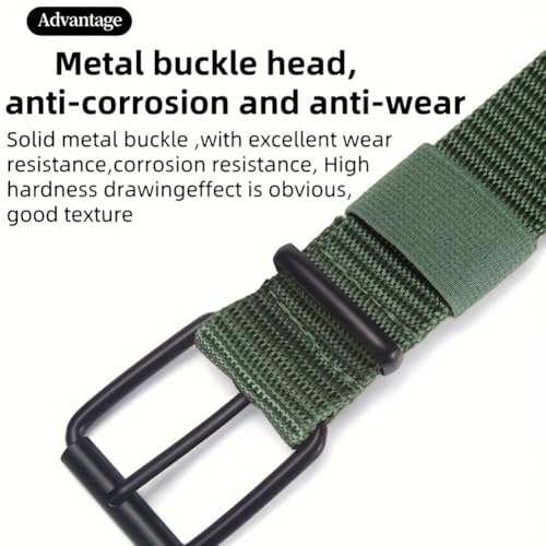 Men's Nylon Jeans Web Belts,Classic Ratchet Waistband,Stretchy Causal Belts with Black Metal Buckle,Green-51.18in3