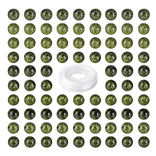 BEEFLYING 100 Stück 8mm Natürliche Serpentin Runde Perlen Lose Edelsteinperlen Glatte Steinperlen für DIY Schmuck Armband Ohrringe Herstellung Cover