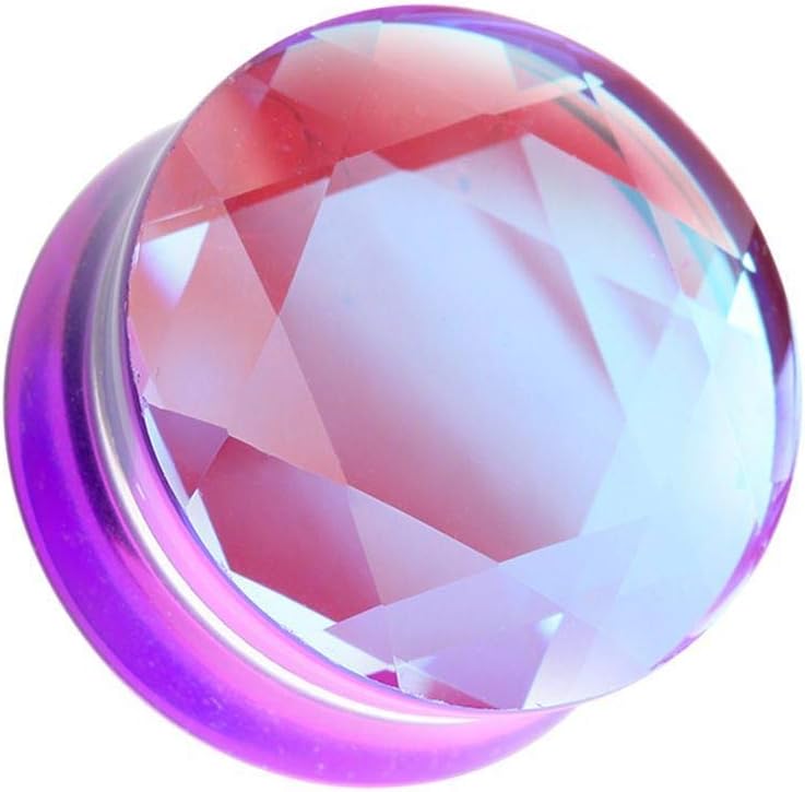 Covet Jewelry Faceted Mermaid Iridescent Glass Double Flared Ear Gauge Plug