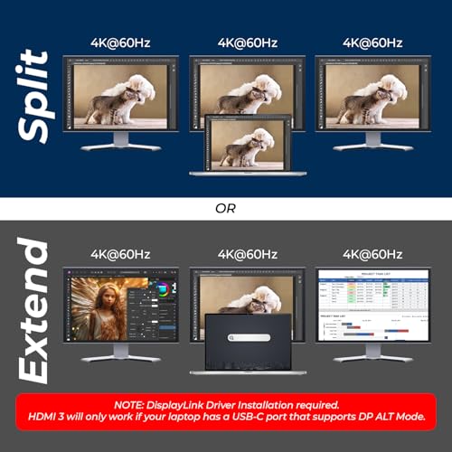Image of OREI DisplayLink Triple Monitor Docking Station - 4K@60Hz with 100W PD | 3x 4K@60hz Multi Monitor - 6x USB, Ethernet, SD /TF, 100W PD, Audio /Mic - Laptop Docking station with MacOS /Windows support