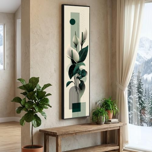 Affiche florale verte peinture végétale minimaliste 35x105 cm impression sur toile