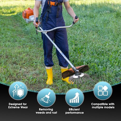 Image of 8 Inch Steel Wire Trimmer Head with Adapter Kit, Heavy‑Duty Weed Eater Head & Blades, Weed Wacker Head Replacement for Straight‑Shaft Gas Trimmers, for Moss, Rust & Driveway Weed Removal