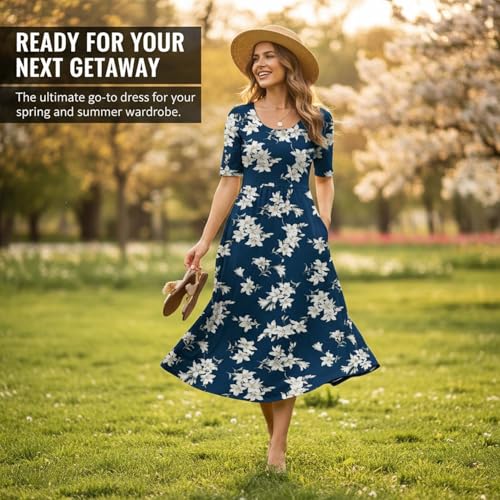 Image of Women's Boho Floral Maxi Dress Casual Boho 2026 Summer Short Sleeve Beach Dresses with Pockets