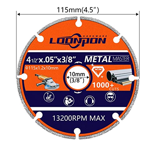 4-1/2 Inch Diamond Cutting Disc,Loonpon Vacuum Brazed Cut-Off Wheel 3/8"Aperture Diamond Blade For Cutting Carbide Metals, Alloys, Iron, Marble, Granite, Masonry #TOP1