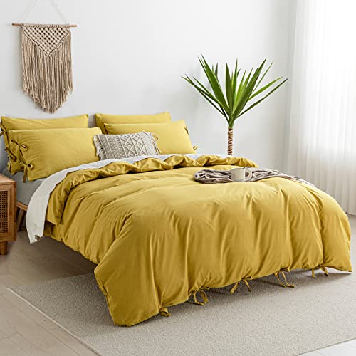 Jellymoni 100% Washed Cotton Butterfly Bow Tie Duvet Cover Set, Yellow Queen Size Comforter Cover(3 Pieces, Yellow, Queen) #TOP1