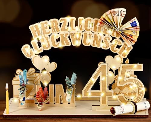 Giftota Original Geburtstag Geldgeschenke Holz mit LED Lichterkette GLL