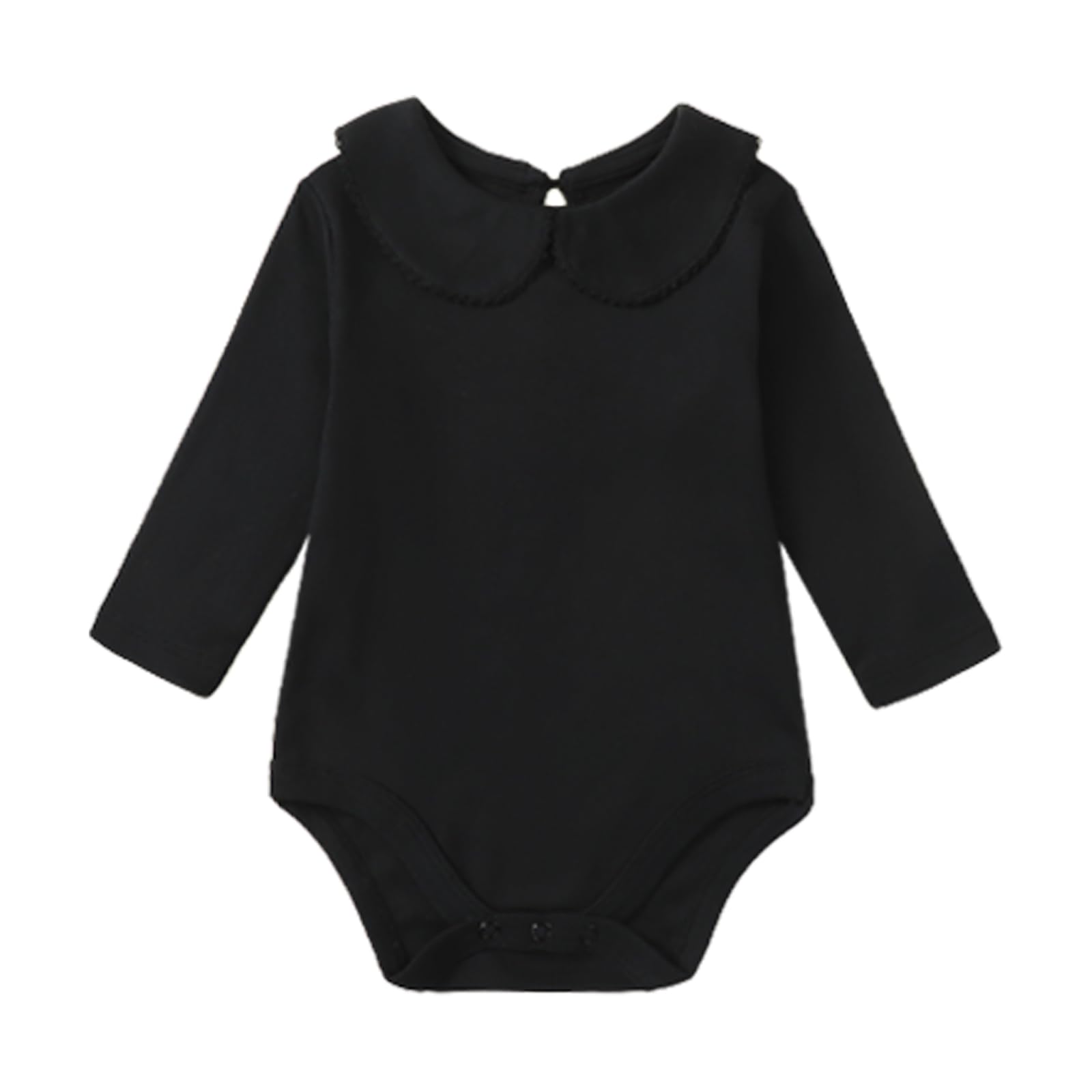 ROMPERINBOX Baby Girl Onsies Short Sleeve Peter Pan Collar Bodysuit Infant Girls Basic Romper 0-24 Months