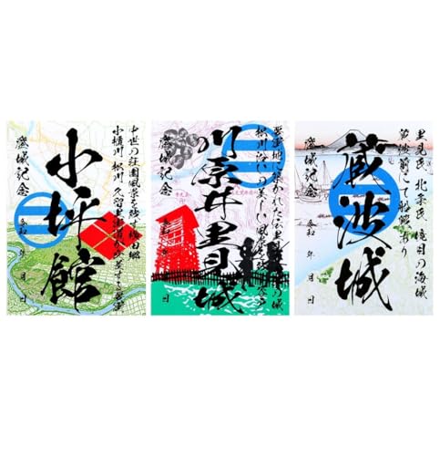 袖ケ浦市「御城印」3枚セット (川原井里見城・小坪館・蔵波城)|袖ケ浦 城 史跡 歴史 山城 ガール むつみ デザイン カード 城郭 記念 [0418a]